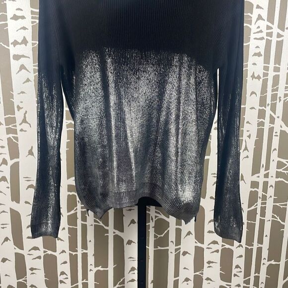 Black and Silver Metallic Ombré Split Hem Sweater S - Picture 6 of 7